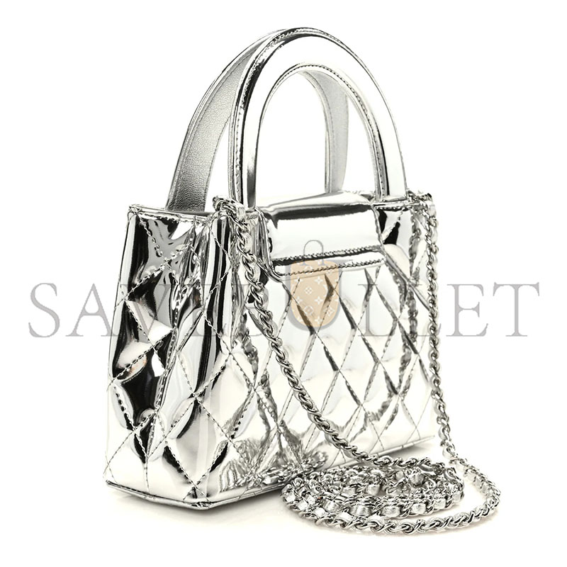 CHANEL MASTER MIRROR CALFSKIN METALLIC CALFSKIN QUILTED NANO KELLY SHOPPER SILVERY  (19*13*7cm) 